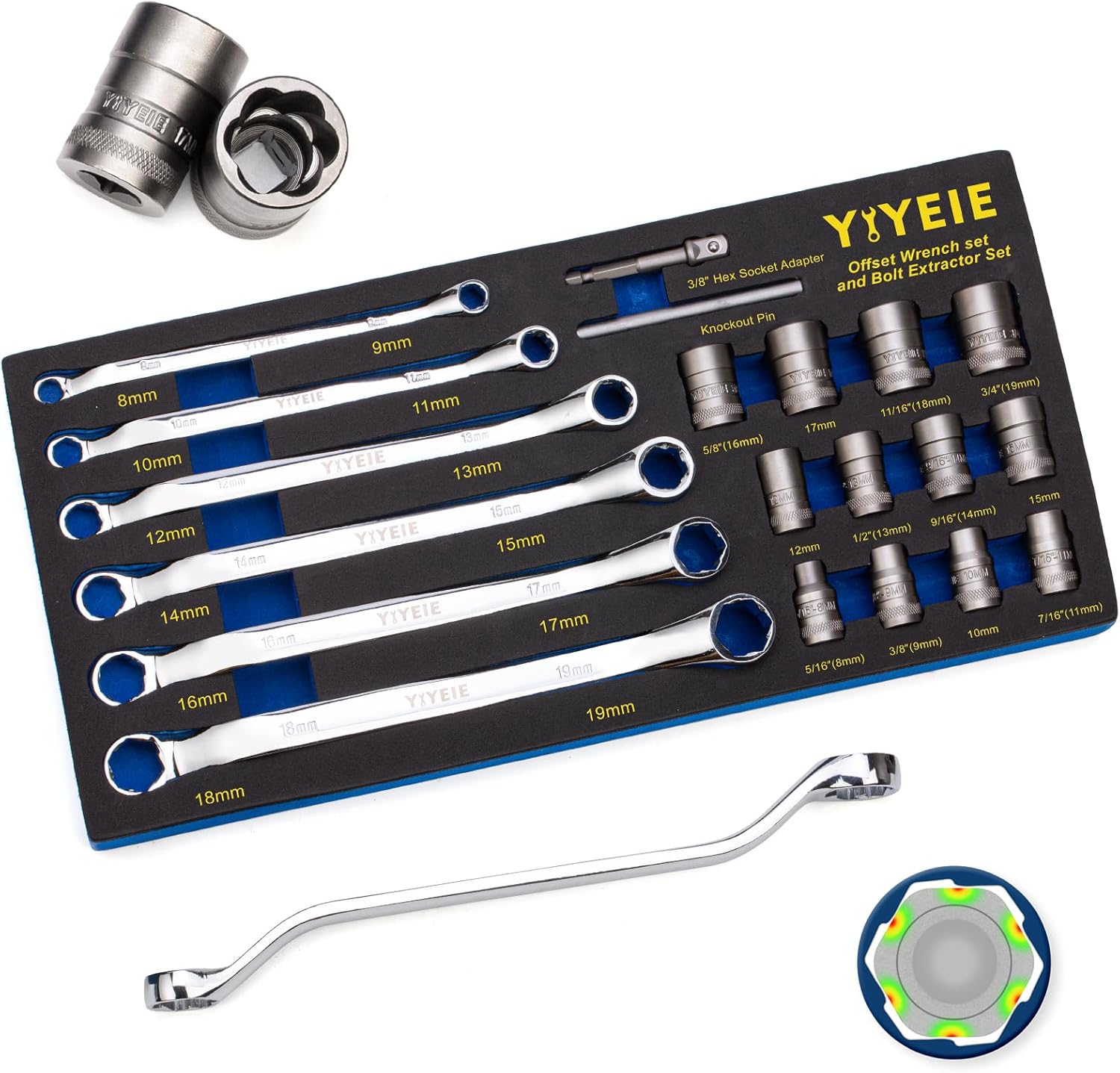20Pcs Combo Bolt Extractor Kit, 6-Point Offset Extractor Wrench Set, 6 ...
